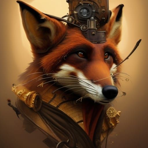 Steampunk Pirate Fox Portrait in Corsair Ship
