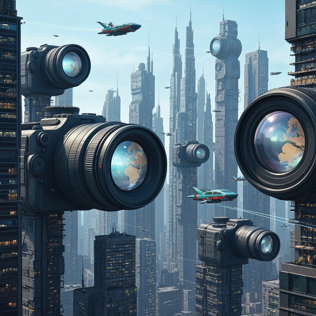Futuristic Lens Cityscape in Cyberpunk Architectural Style
