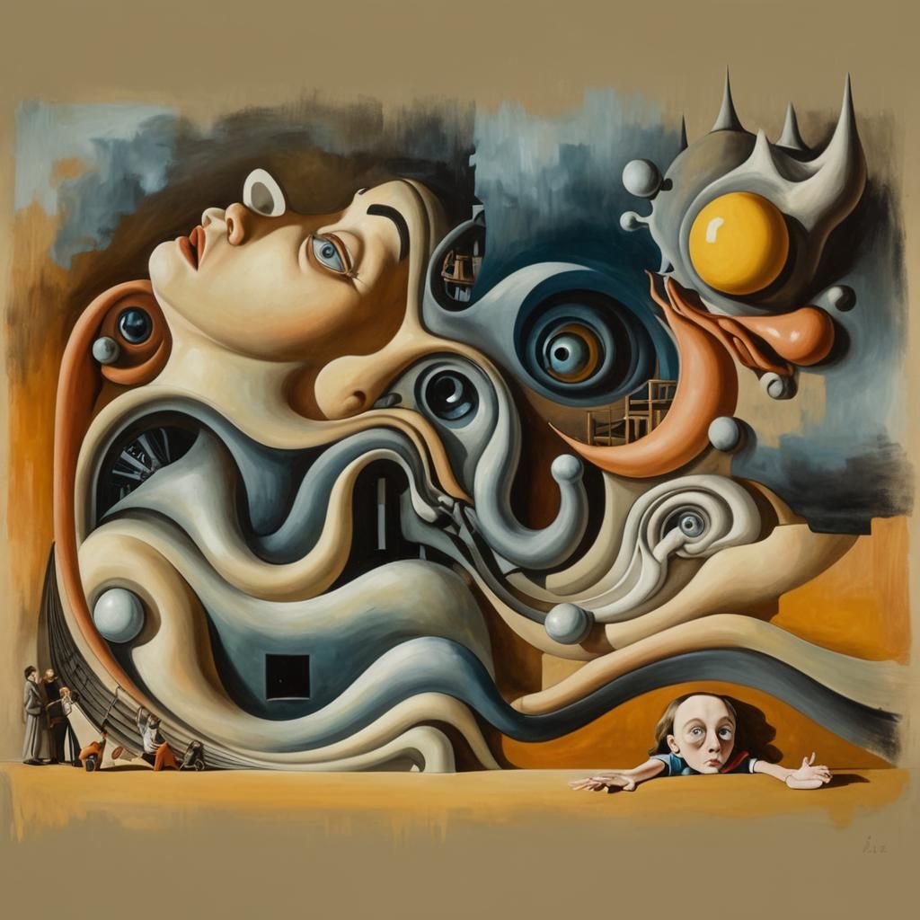 Surreal Doll in Melting Room: Oil Painting