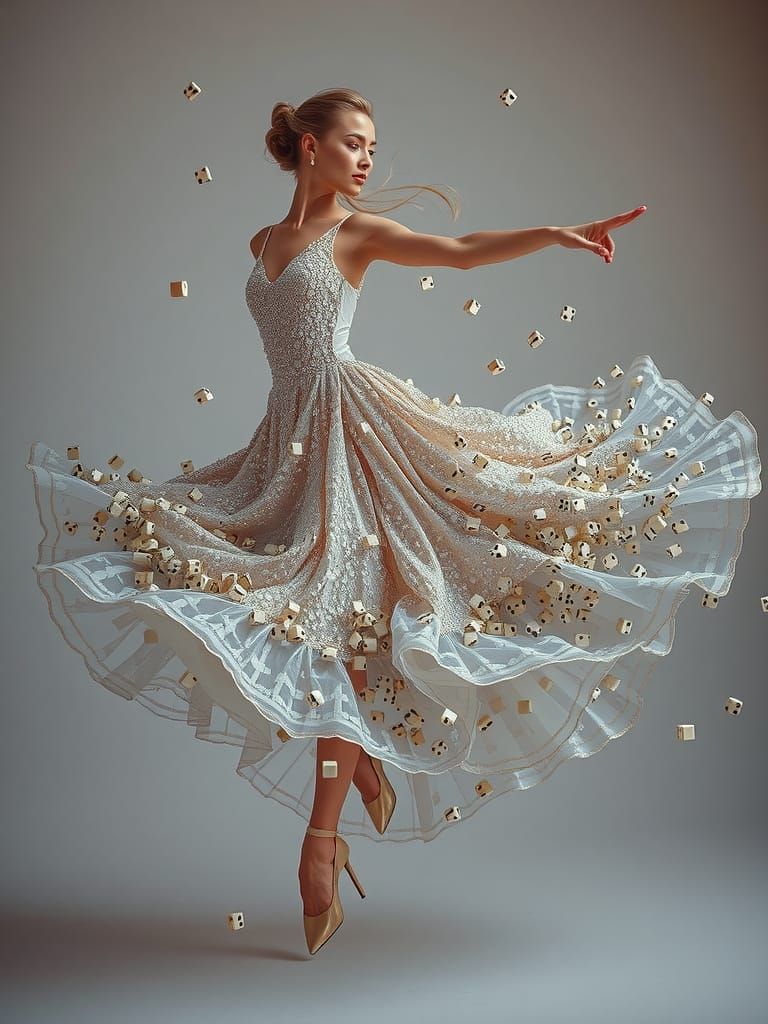 Ethereal Ballerina in Voluminous White Dress with Twirling D...