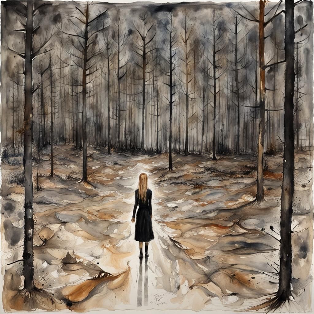 Lost Sorority President in Boreal Woods: Neo-Expressionism