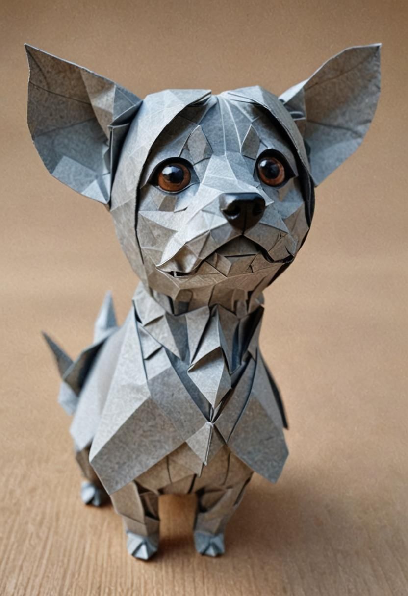 Origami Papercraft: Gray Dog with Large Ears