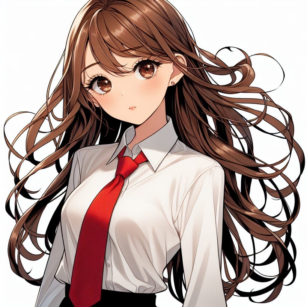 Manga-Style Schoolgirl with Brown Hair and Eyes