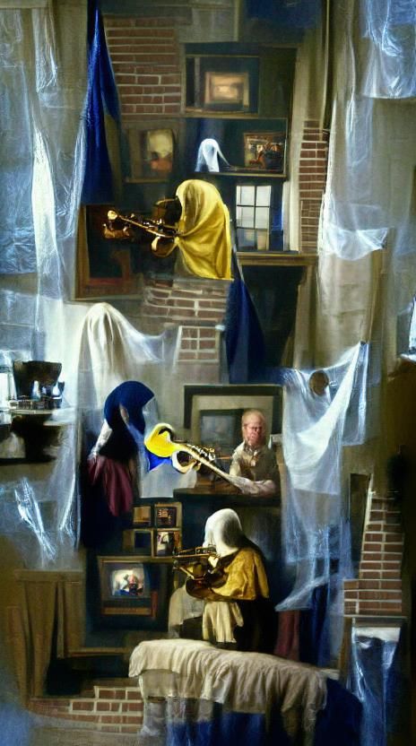 Ghost Plays Trombone in Oil Painting Style
