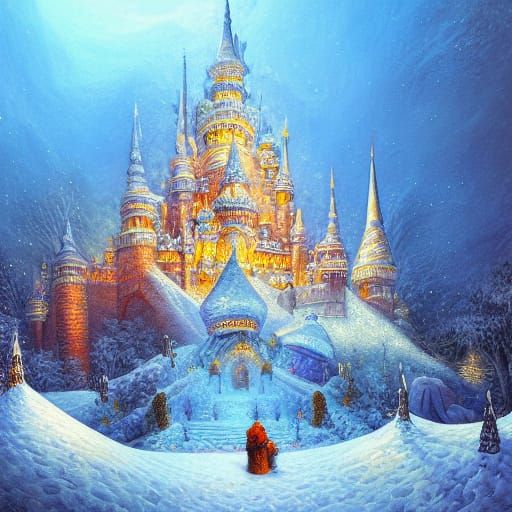 Fairyland Snow Palace in Neo-Impressionist Style