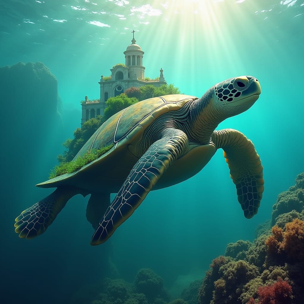 Sicily on a Turtle's Back: Dreamlike Fantasy Art