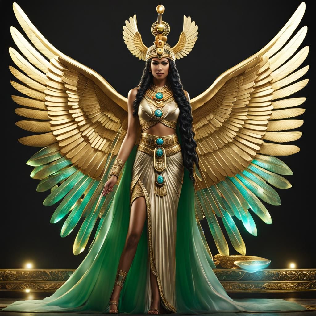 Egyptian Goddess Isis with Crystal Wings, 3D Render