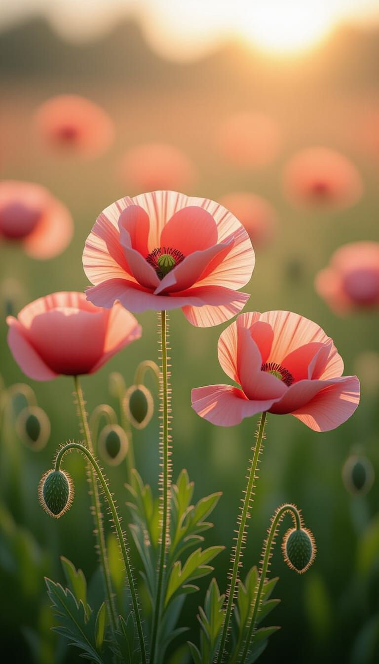Opium Poppies Bloom in Dreamlike Meadow