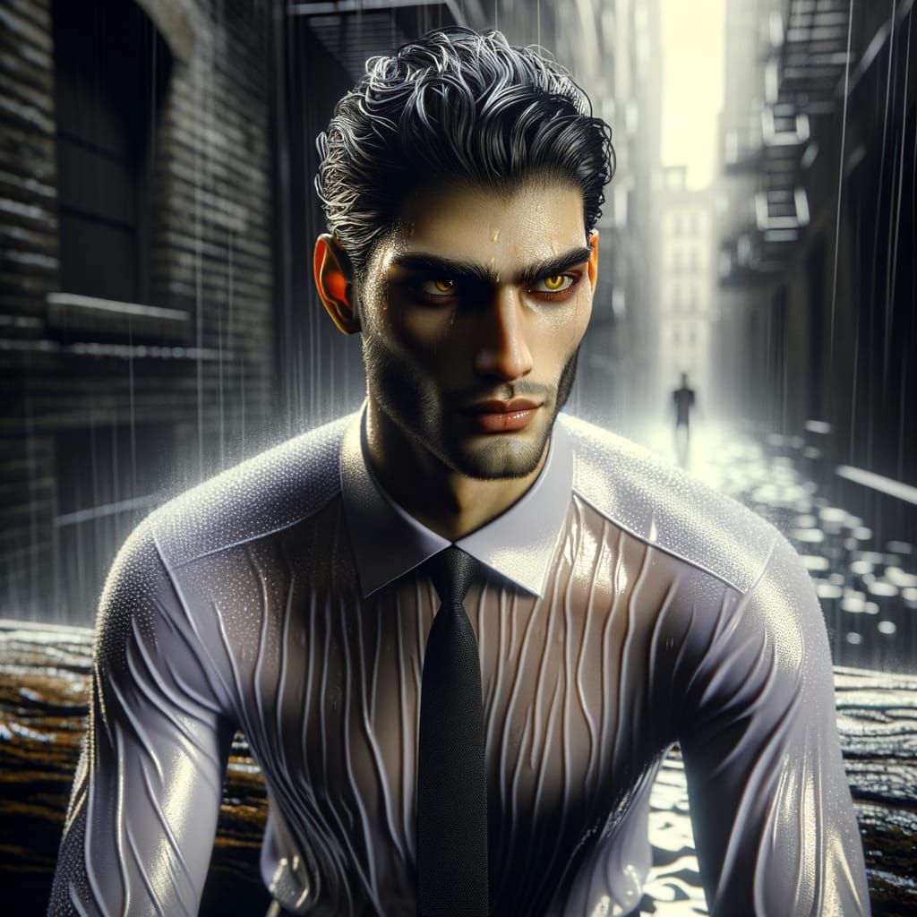 Middle-Eastern Vampire in Rain-Soaked Alleyway