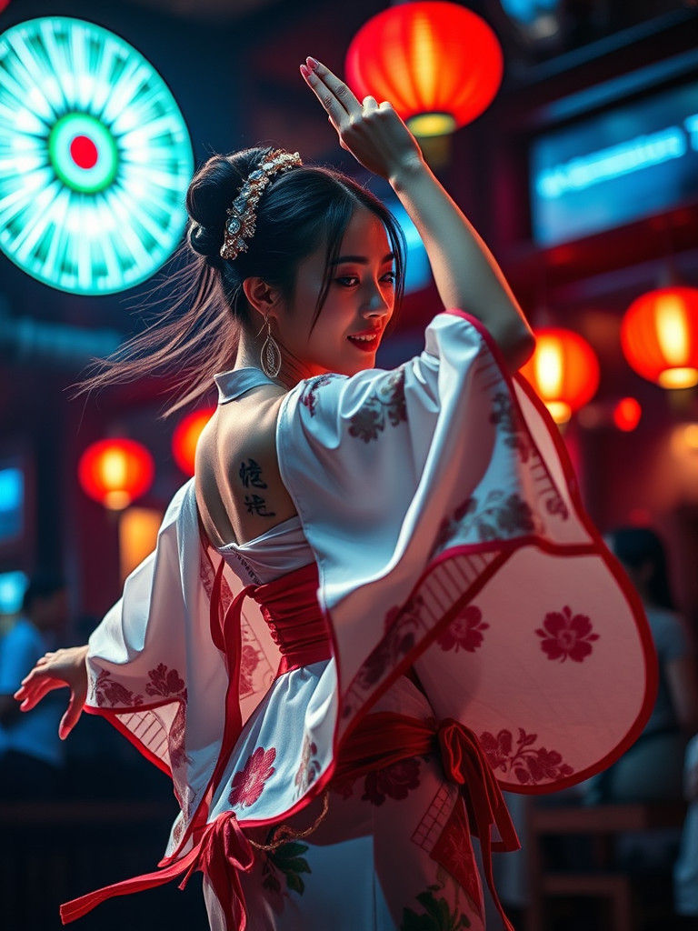 Japanese Cabaret Dancer with Volumetric Lighting
