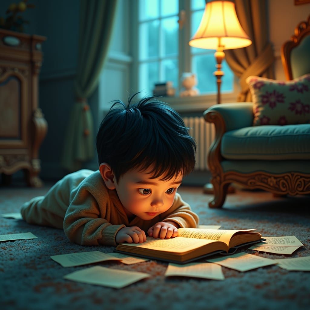 Boy Lost in Book: Dreamlike Matte Painting