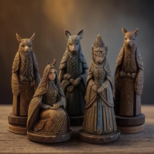 Detailed Macro Photograph of Woodland Wood Carvings