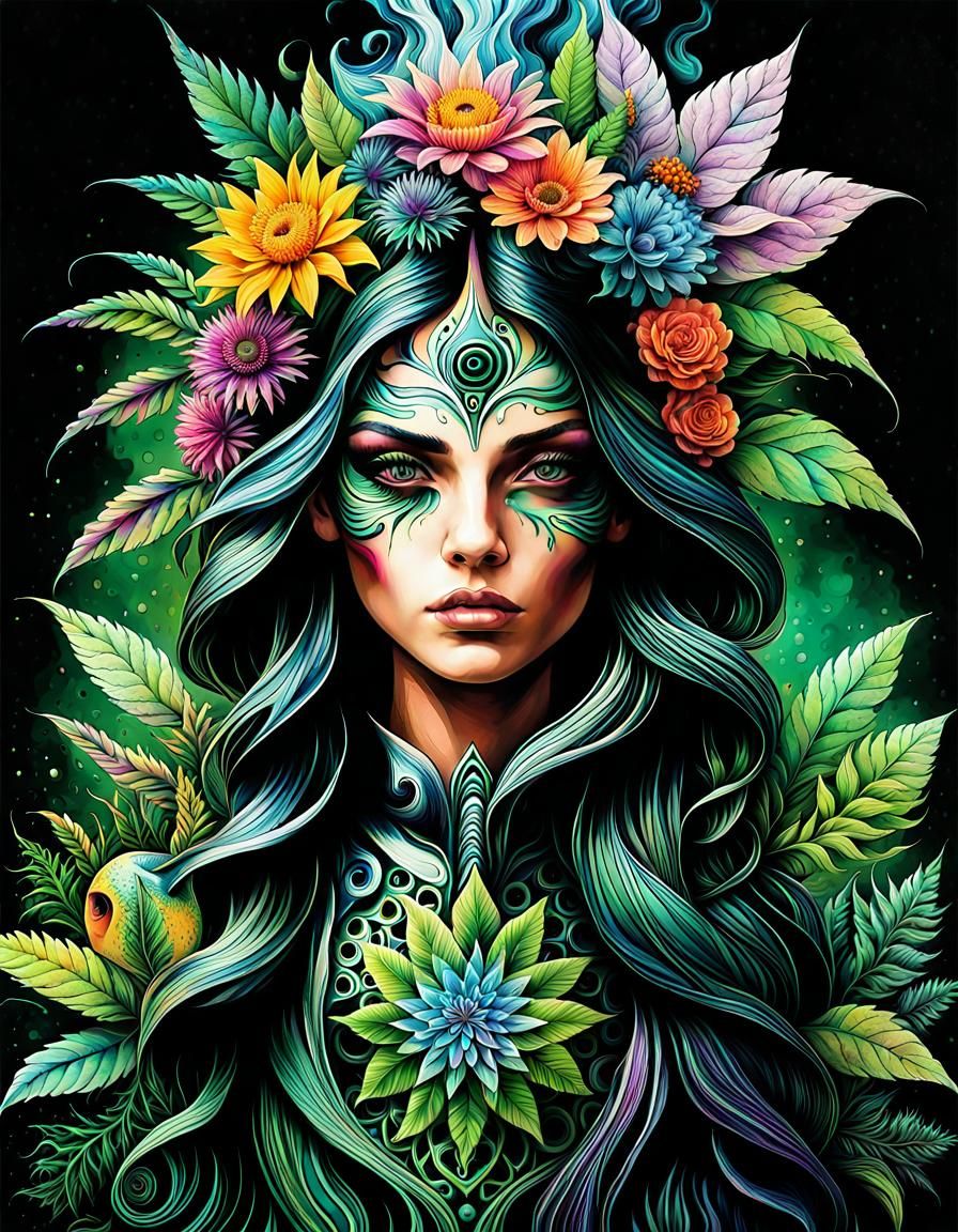 Psychedelic Botanical Art with Fractals and Flowers