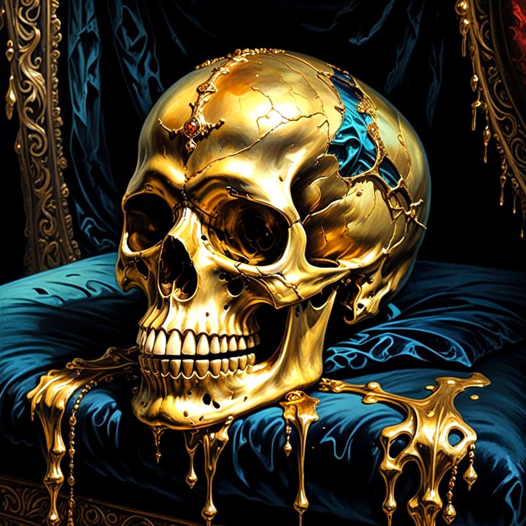 Skull luxury surrealism, macabre, horror art, dripping, deca...