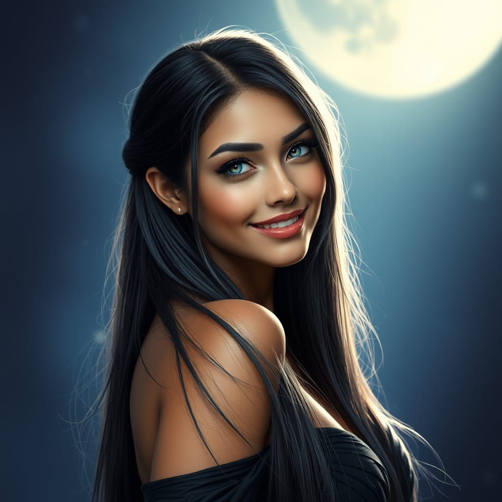 Sultry Dark Haired Supermodel in Hyper-Realistic Style