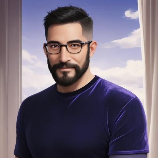 Smiling Man in Velvet T-Shirt: Impasto Watercolor