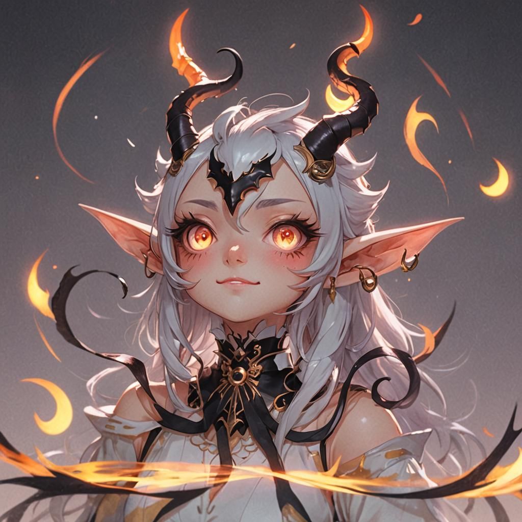 Enchanting Dark Fantasy Demon Portrait in Whimsical Anime St...