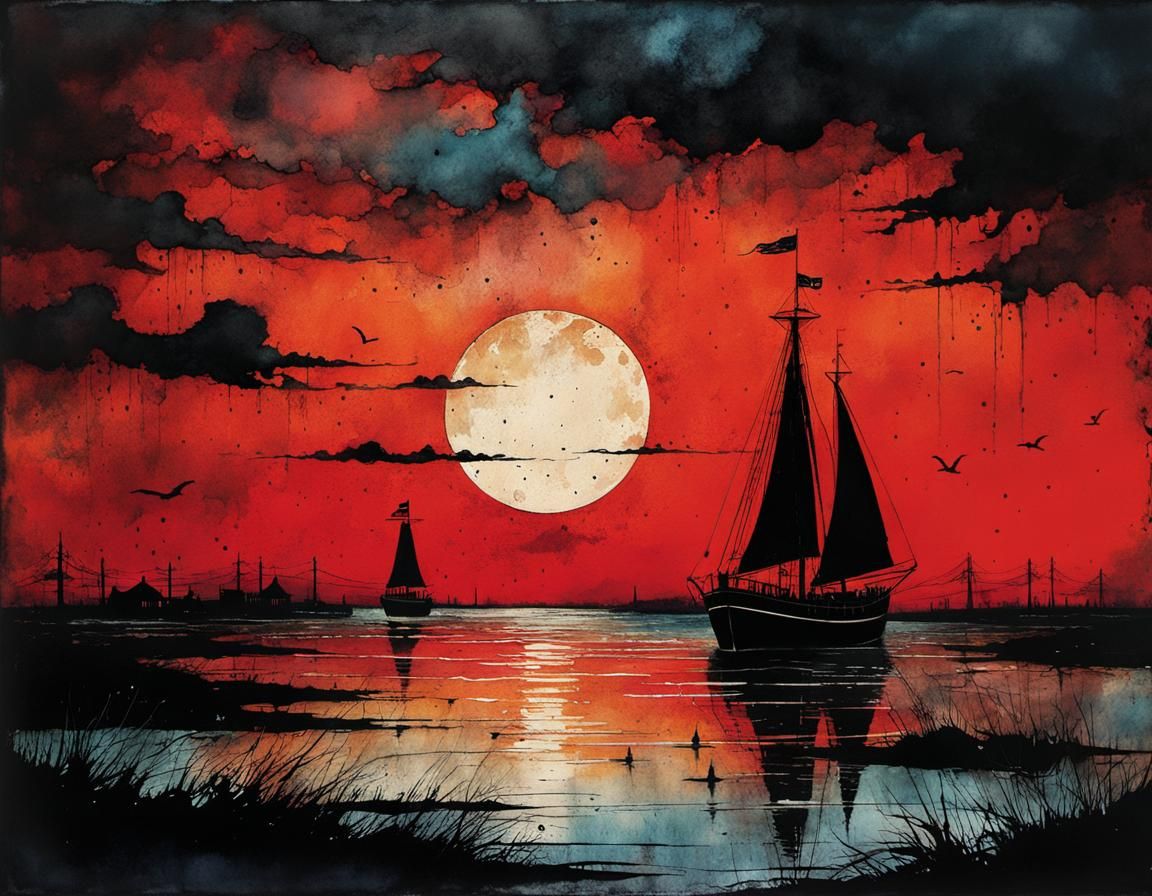 Gritty Watercolor: Red Sky at Night