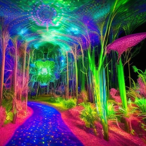Vibrant, Glowing Pathway Through Iridescent Landscape