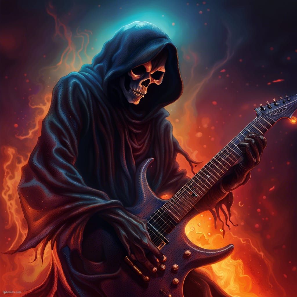 Grim Reaper Guitar Solo: Hyperrealistic Hellscape
