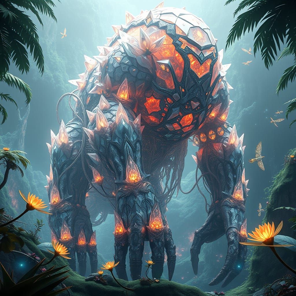 Crystal Golem Dominates Alien Jungle with Ethereal Majesty