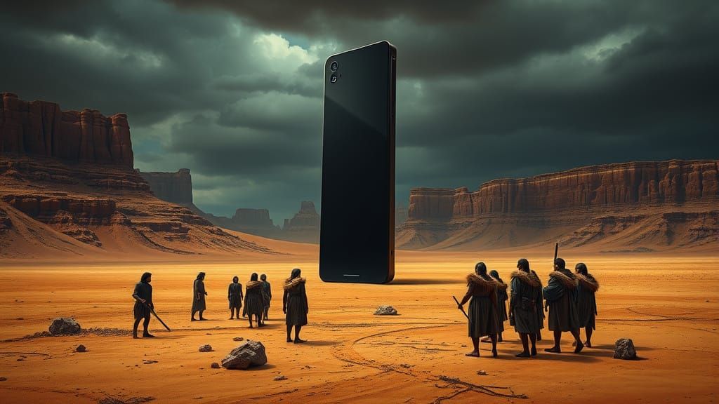 Mysterious Future Monolith in Ancient Desert Landscape