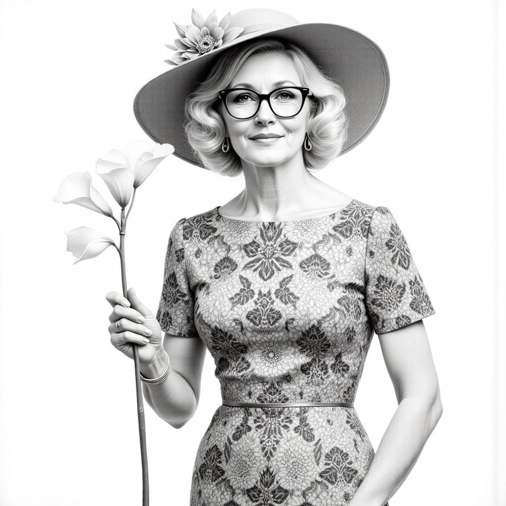 Elegant Senior Woman in Classic Pencil Sketch Style