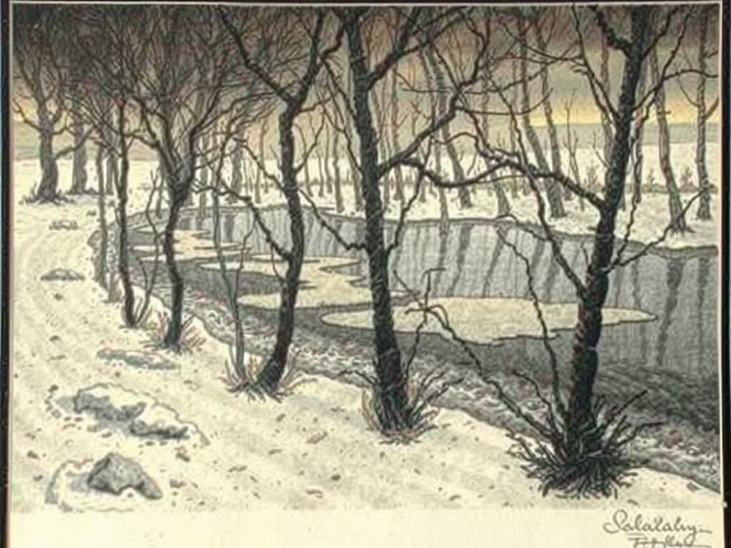 Etching of a Late Winter to Early Spring Landscape