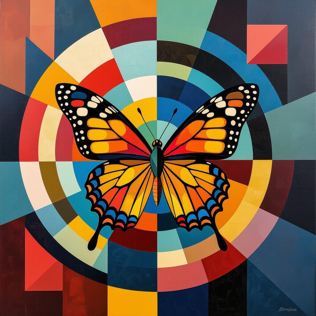Butterfly in Geometric Neo-Cubist Style