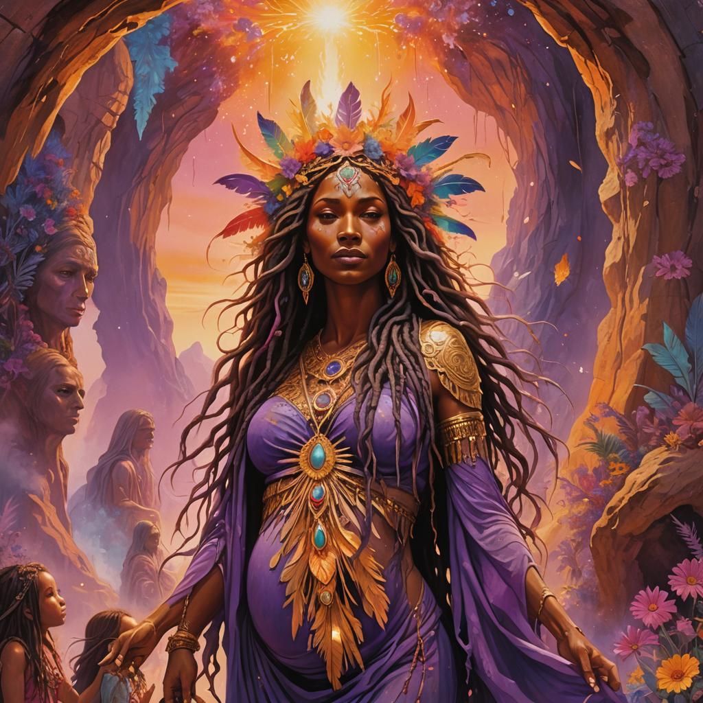 Mystical Goddess Emerges in Psychedelic Art Style