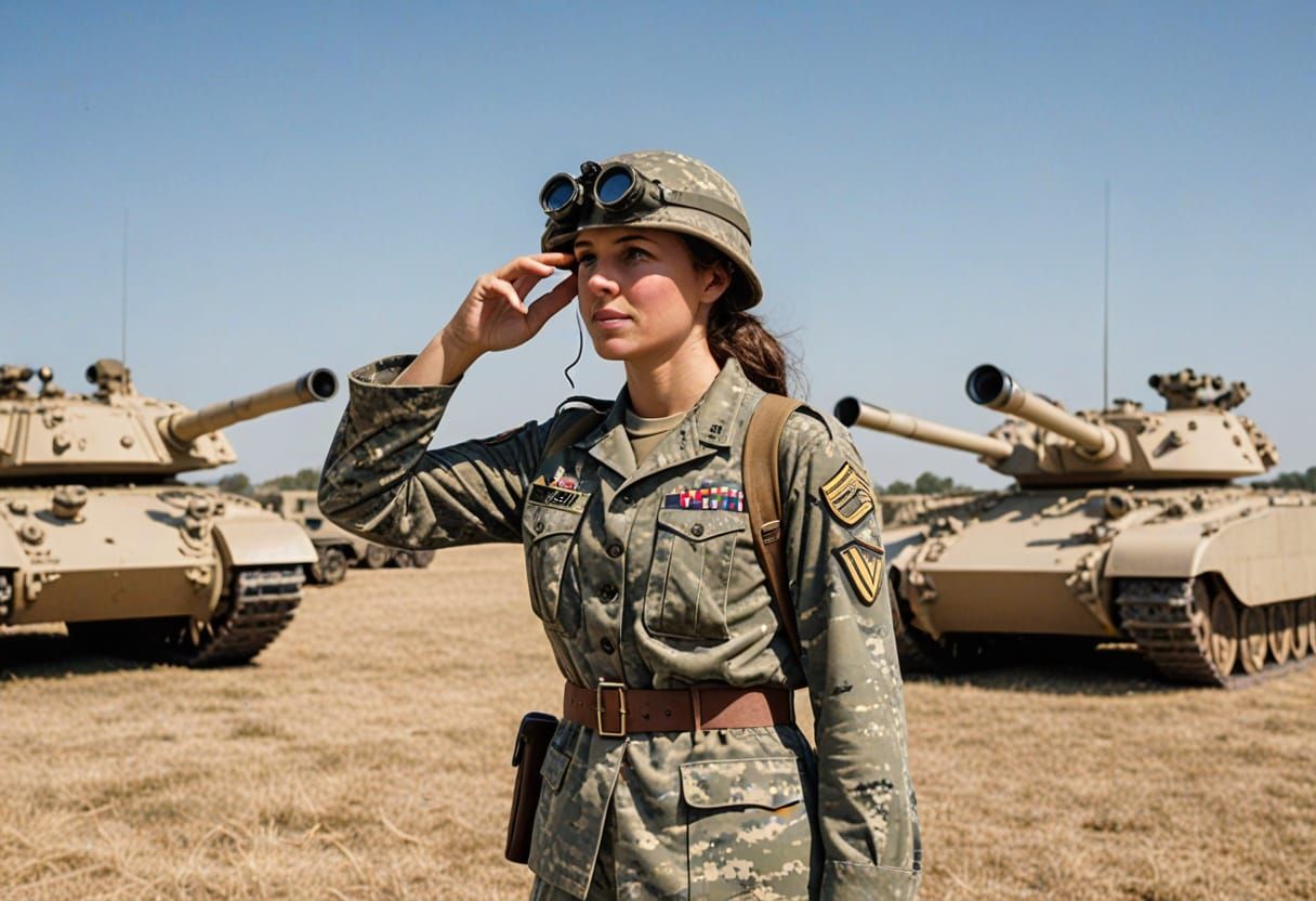Female Army Instructor Directs Tank Operation