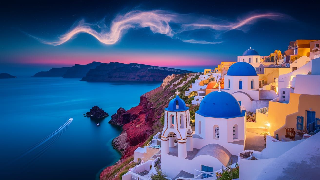 Santorini Evening Under Starry Skies