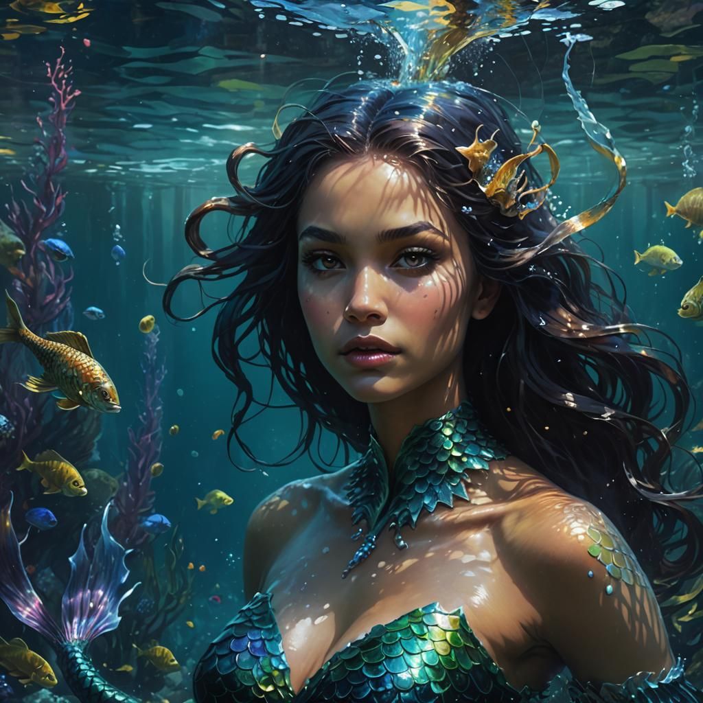 Underwater Mermaid Siren Portrait in Fantasy Art Style