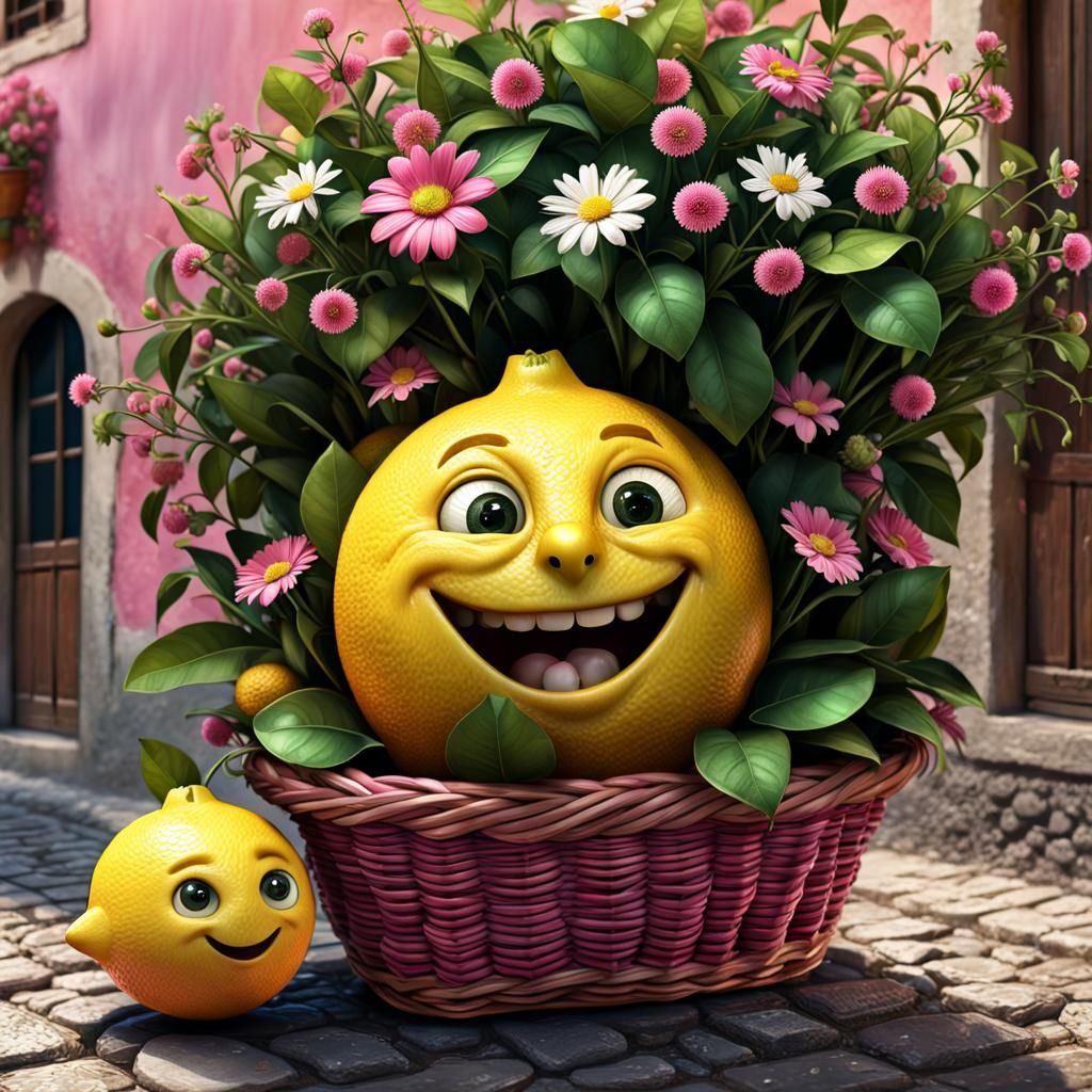 Hyperrealistic Smiling Lemon in Italy, 8k Resolution