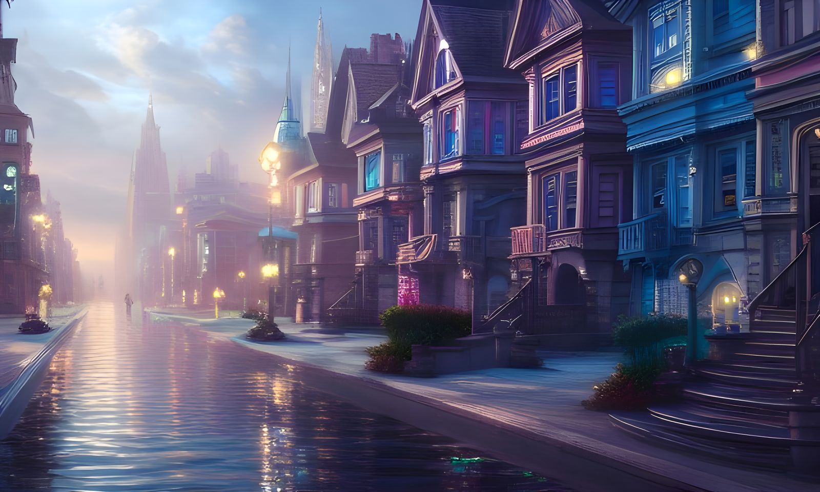 Detailed Cityscape in Pastel Iridescent Colors