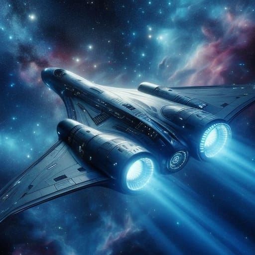 Glowing Starship Soars Through Cosmic Night