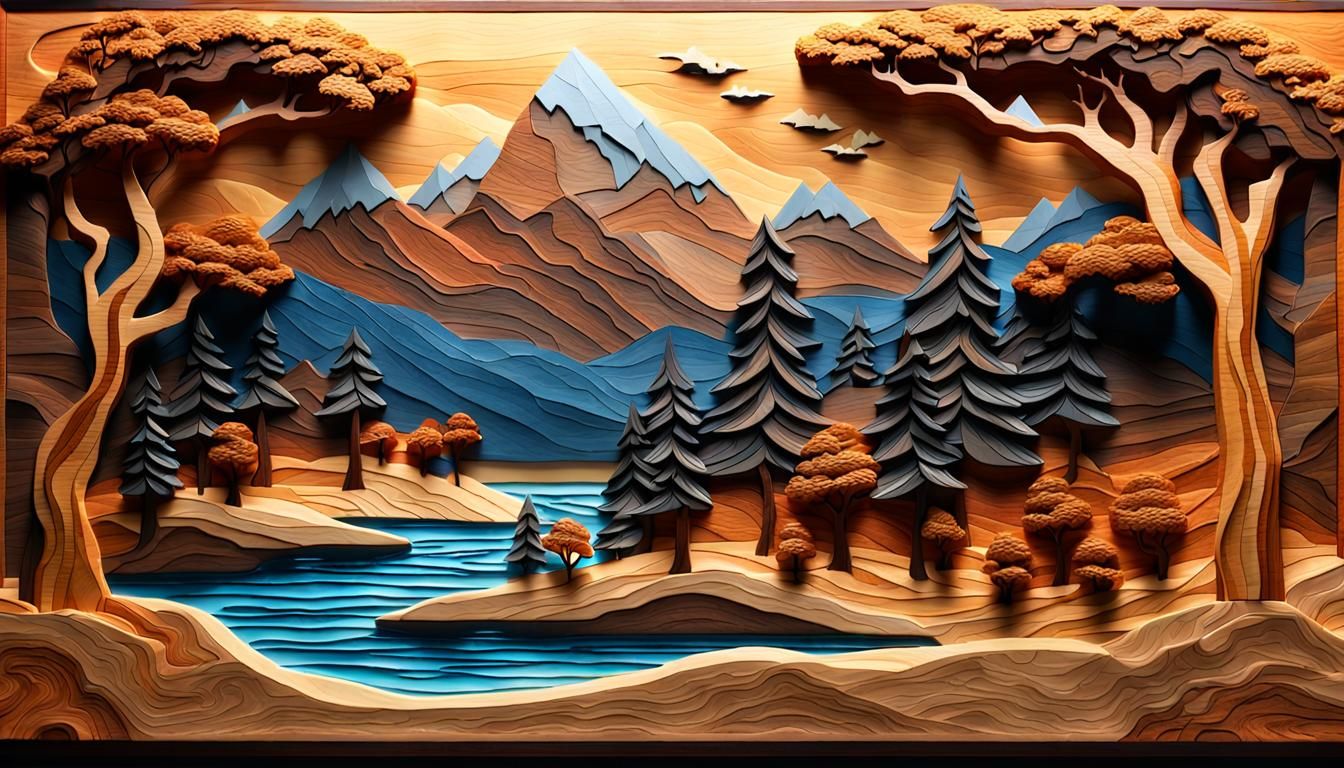 Intarsia Woodcarving: Layered Fantasy Landscape