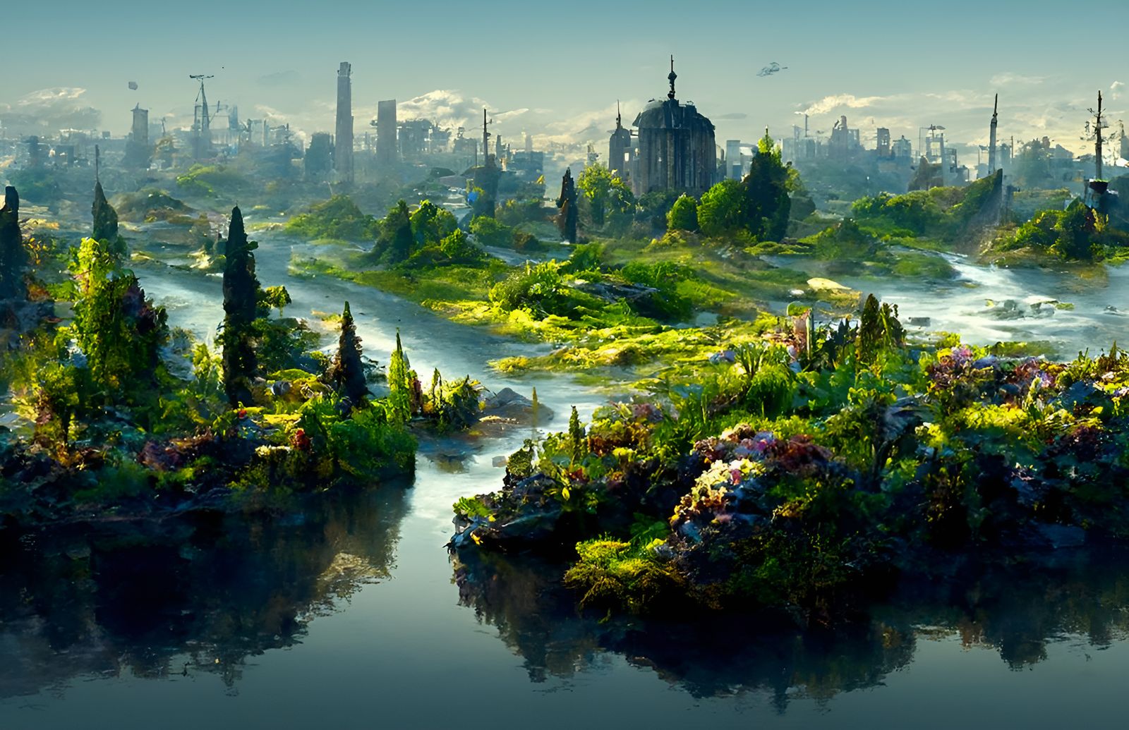 Post-Apocalyptic Spring Equinox Cityscape Painting