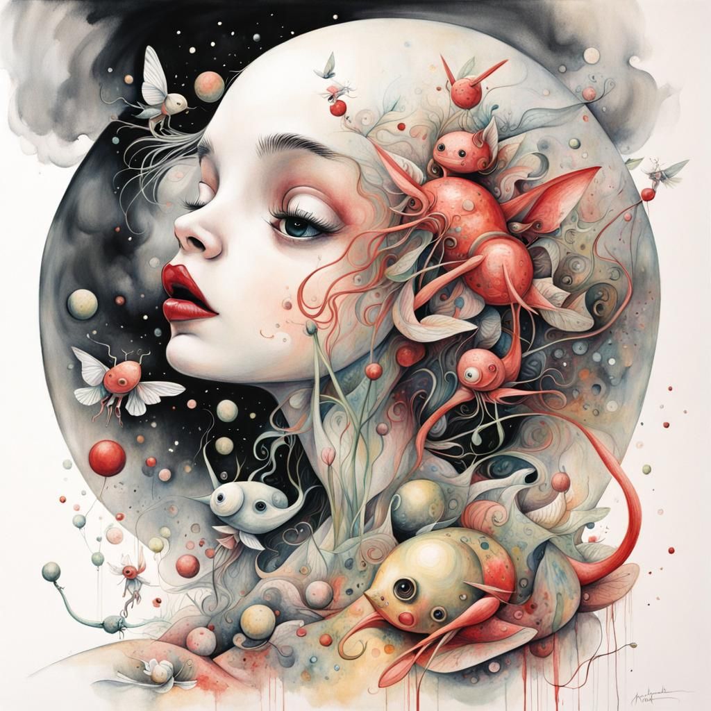 Whimsical Detailed Illustration in Surrealist Style