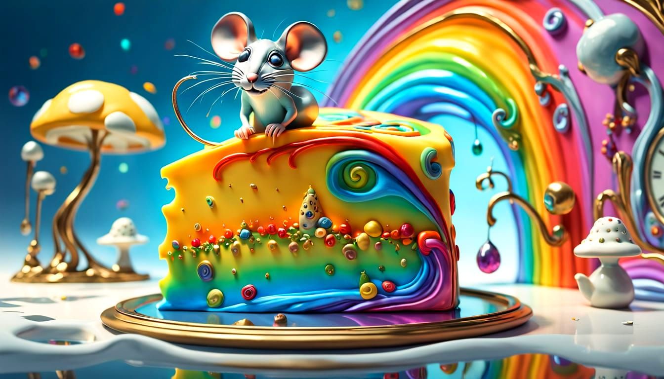 Psychedelic Mouse in Surreal Kitchen Dreamscape