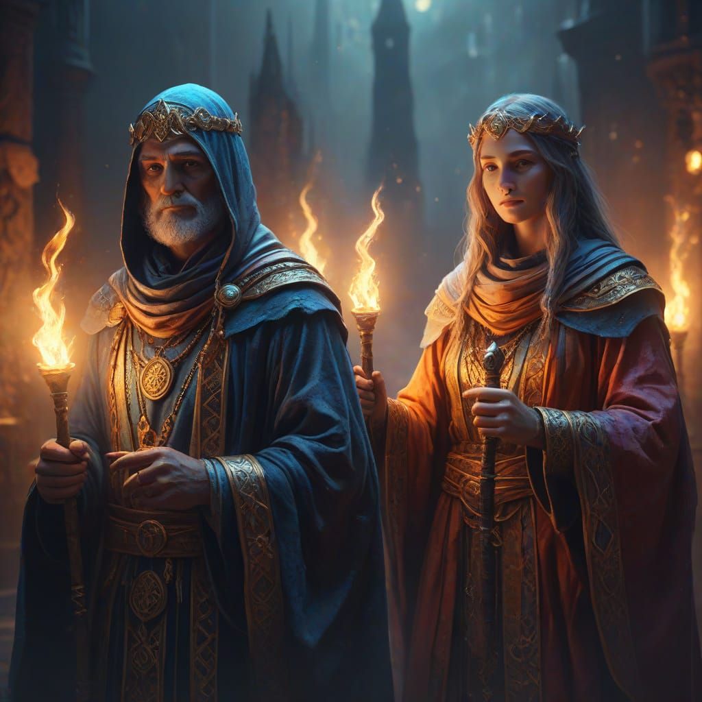 Keepers of Magic: Vibrant Oil Painting in Fantasy World