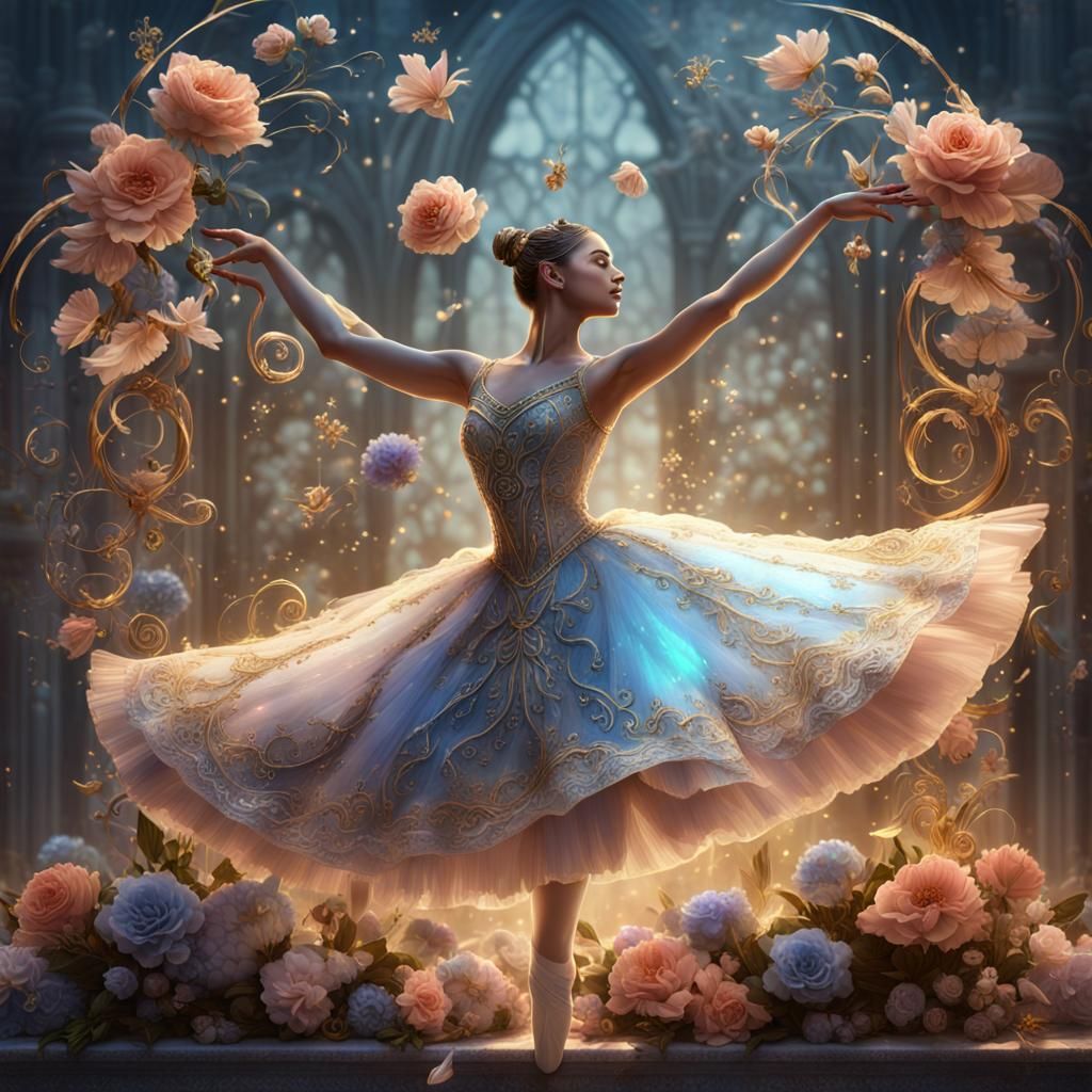 Delicate Transparent Ballerina with Floral Design