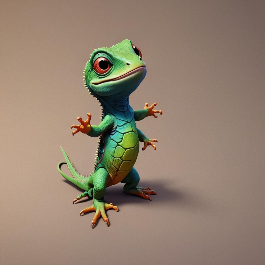 Baby Lizard 3D Digital Art in Pixar Style