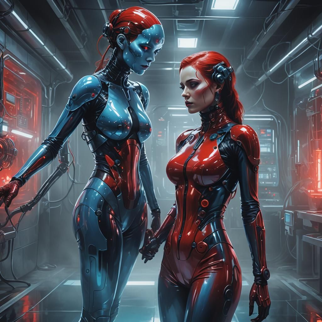 Sci-Fi Latex Women in a Cybernetic Laboratory