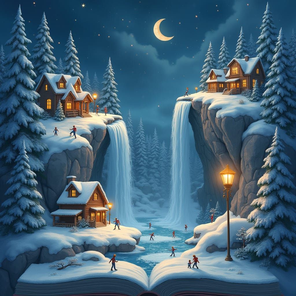 Whimsical Winter Wonderland with Storybook River and Cozy Ca...