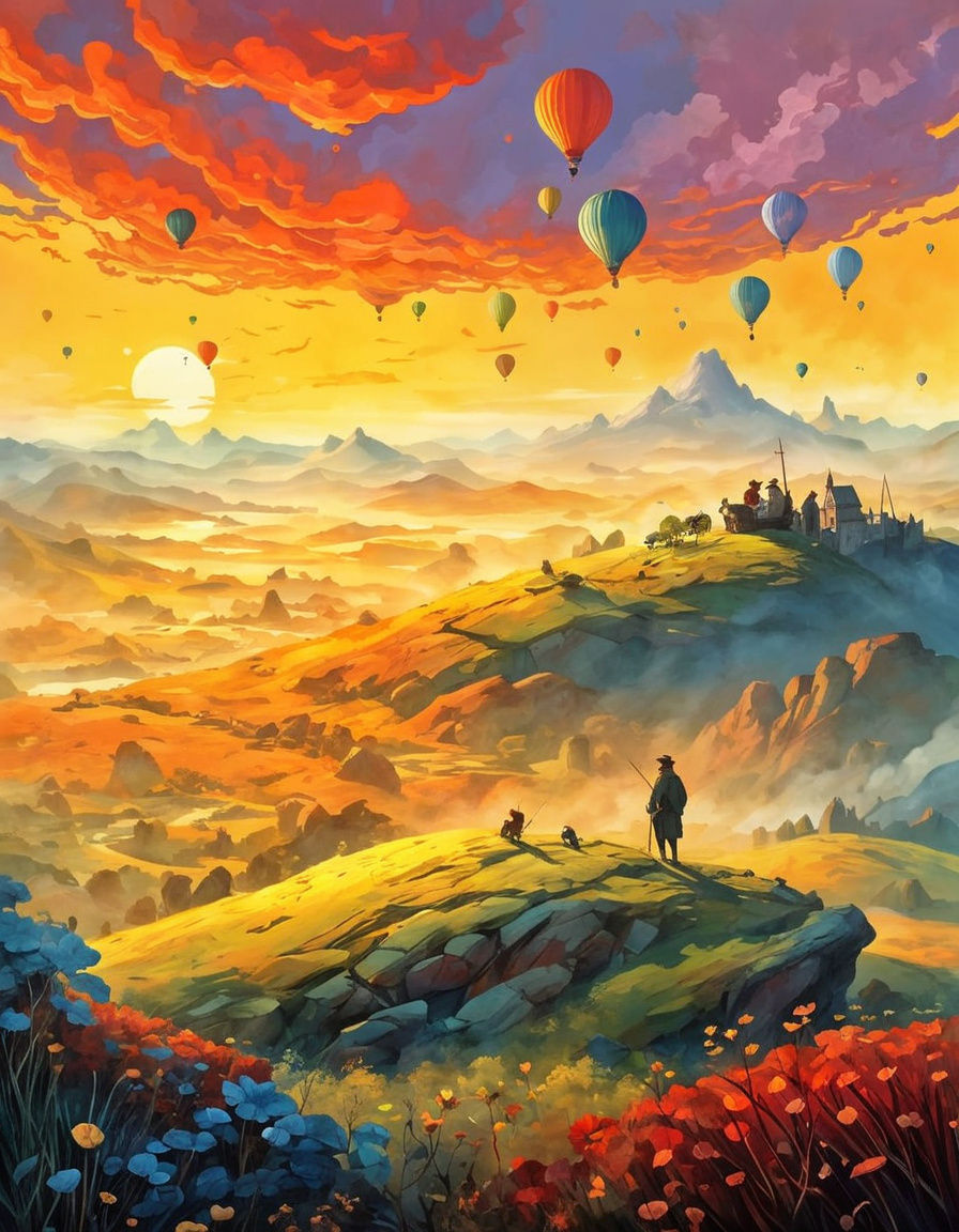 Whimsical Landscape Illustration in Art Nouveau Style