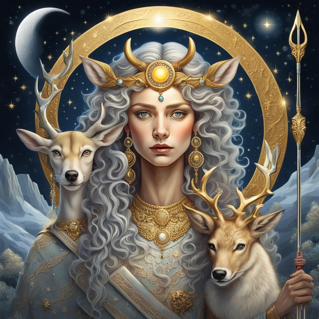Artemis, Goddess of the Moon, in Surreal Style
