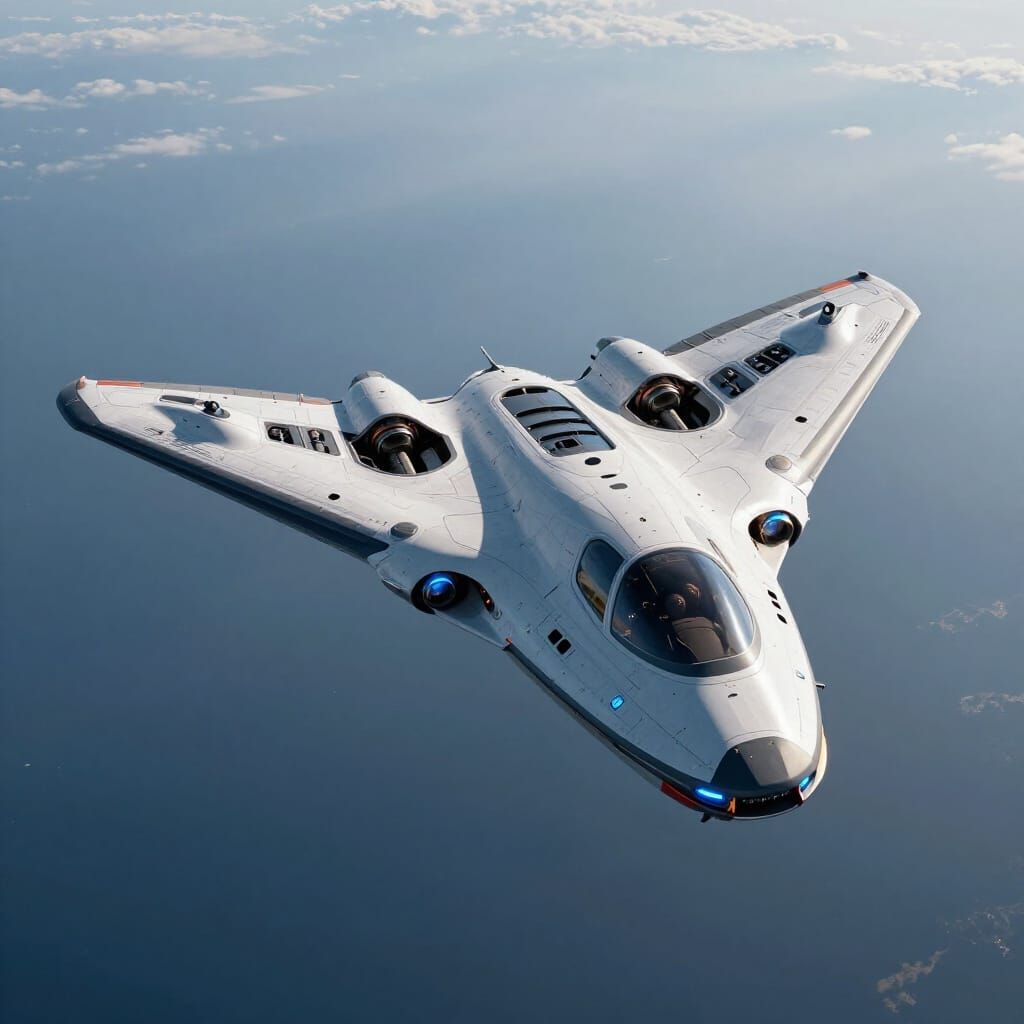 Futuristic VTOL UFO Ascends Vertically with Wing Passenger S...