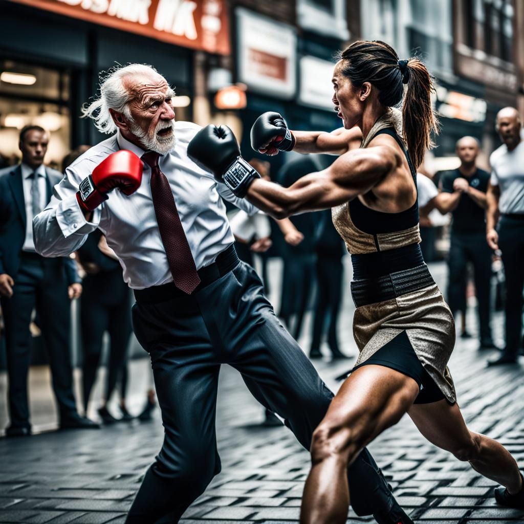 Female MMA Fighter Beats Businessman: Photorealistic Street ...