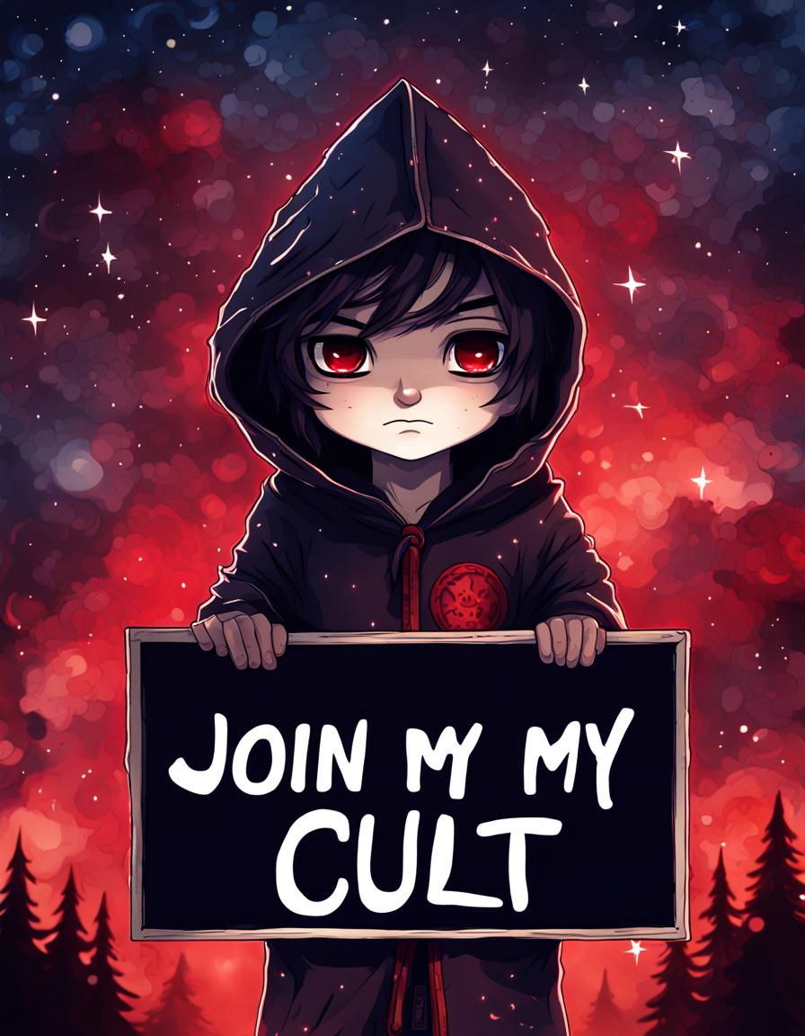 Dark Chibi Cultist in Watercolor Style